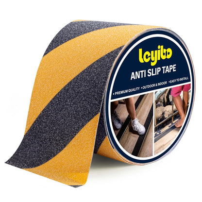 Anti Slip Tape, 4 Inch x 42 Ft Grip Tape for Stairs Outdoor/Indoor, Waterproof Non Skid Roll for Stair Treads Non Slip, High Traction Friction Abrasive Adhesive Stair Steps, Caution Yellow/Black