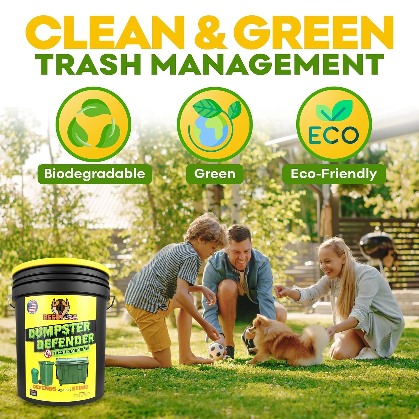 BEEST Dumpster Defender - 1.5lbs Outdoor Trash Can Deodorizer & Liquid Waste Absorber (Made in USA) Biodegradable Trash Can Odor Eliminator - Powerful Garbage Deodorizer for Always-Fresh Bins - 7 Cups