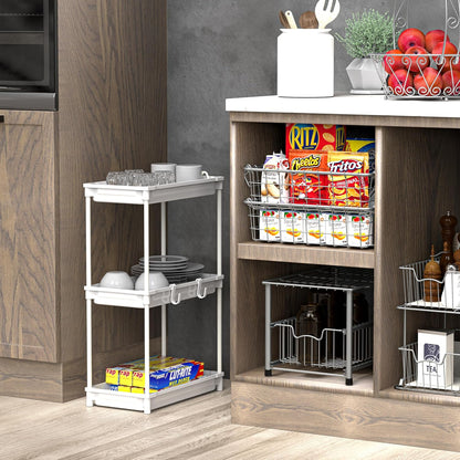 SimpleHouseware Standard 3-Tier Slim Rolling Storage Cart, Black