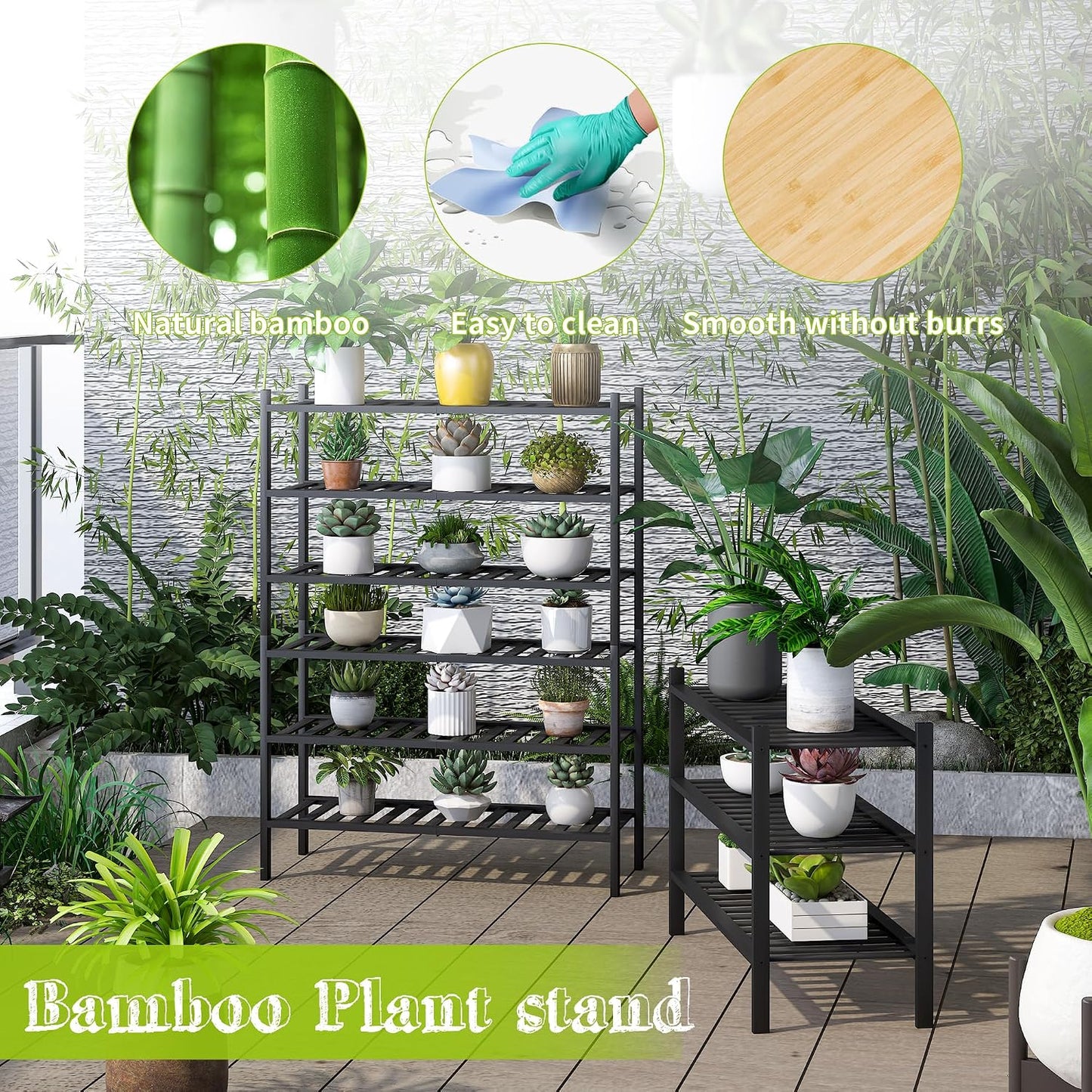 BMOSU 2-Tier Bamboo Small Shoe Rack Premium Stackable Shoe Shelf Storage Organizer for Hallway Closet Living Room Entryway Organizer (Black Bamboo)