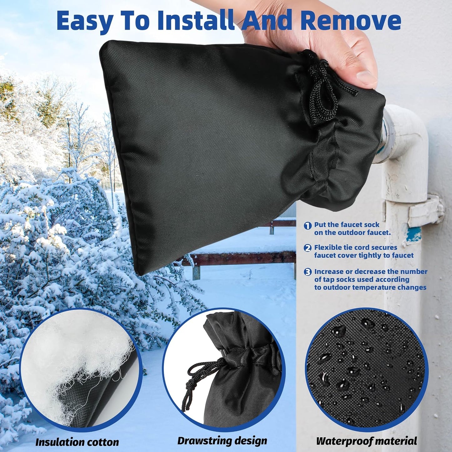 Outdoor Faucet Covers for Winter Freeze Protection 4 Pack Reusable Garden Faucet Cover Socks for Various Faucet Water Spigot Pipe Hose Bib,Waterproof Insulated Anti-Freeze Covers-Reflective Velcro