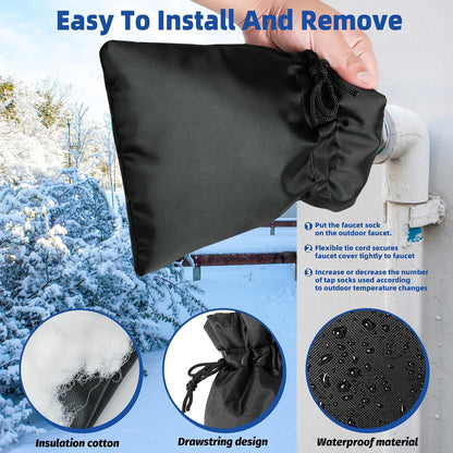 Outdoor Faucet Covers for Winter Freeze Protection 4 Pack Reusable Garden Faucet Cover Socks for Various Faucet Water Spigot Pipe Hose Bib,Waterproof Insulated Anti-Freeze Covers-Reflective Velcro