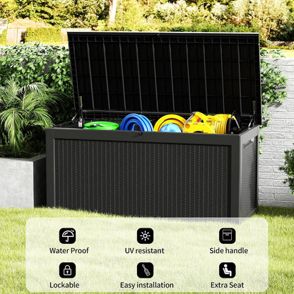 320 Gallon Outdoor Storage Box, Extra Large Waterproof Resin Deck Box with Lockable Lid Storage Bin for Patio Furniture Cushion, Garden Tools, Pool Accessories, UV-Resistant Outside, Black