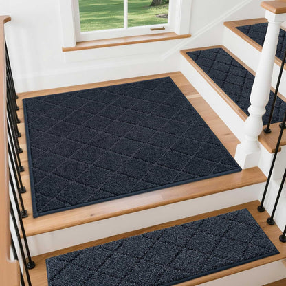 COSY HOMEER Edging Stair Treads Non-Slip Carpet Mat 28inX9in Indoor Stair Runners for Wooden Steps, Edging Stair Rugs for Kids and Dogs, 100% Polyester TPE Backing(4pc, Beige)