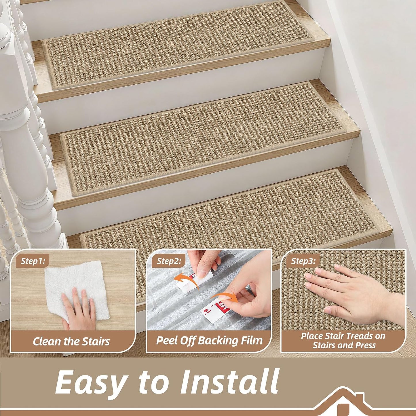 BEQHAUSE Stair Treads for Wooden Steps 28inX9in, Carpet Stair Treads Non Slip Indoor, Machine Washable Stair Runners for Kids Elders and Pets, Carpet for Stair Rugs Mat, TPE Backing, 4pcs, Taupe