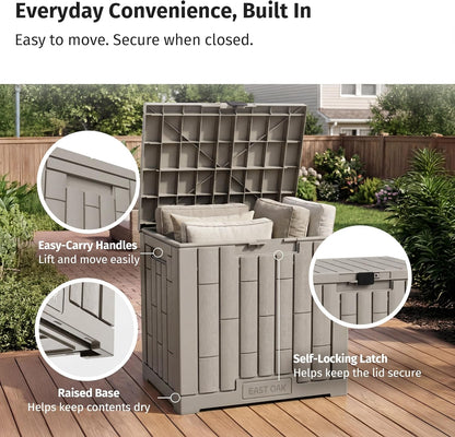 EAST OAK Outdoor Storage Box, 31 Gallon Deck Box Indoor and Outdoor Use, Waterproof Resin Storage Bin for Package Delivery, Patio Cushions, Gardening Tools, Lockable, UV Resistant, Grey