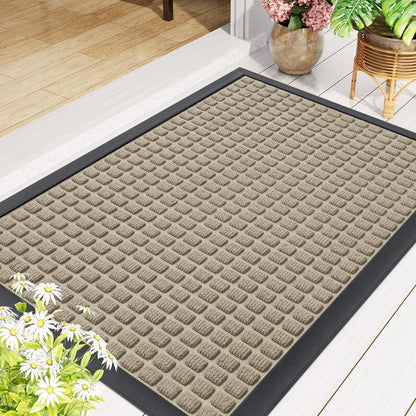 Smiry Front Door Mat Outside Entrance, Heavy Duty Natural Rubber Doormat, Non Slip, Trap Dirt and Moisture, Easy Clean, Low Profile Welcome Floor Mats for Indoor Outdoor Entry, 29.5x17 Inch, Black