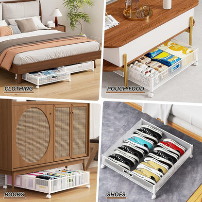Under Bed Storage, Under the Bed Storage Containers with Wheels, Under Bed Shoe Storage Organizer Drawer for Bedroom Clothes Shoes Blankets -2Pack