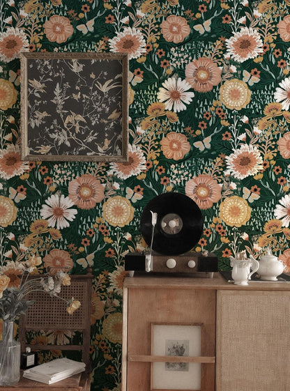 Dimoon 17.3''x78.7'' Peel and Stick Wallpaper Floral Cute Contact Paper Vintage Village Country Cottage Wallpaper Farmhouse Yellow Beige Renter Friendly Geometry Waterproof Embossed Kitchen Bedroom