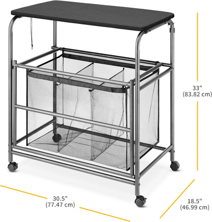 Whitmor Laundry Sorter, 92L Laundry Hamper with Shelf & 2 Removable Bags, 2 x 12.1 Gallons (46L), 28.8 x 13 x 28.4 Inches, Dirty Clothes Hamper Organizer for Laundry Room, Bathroom, Dorm, Black