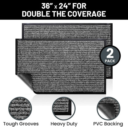 Sierra Concepts Front Door Mat Welcome Floor Mats - Entryway Indoor Outdoor Entrance Doormat, Patio, Porch, Muddy Shoe, Inside Outside Low Profile, 30x17 inches, 2-Pack Gray