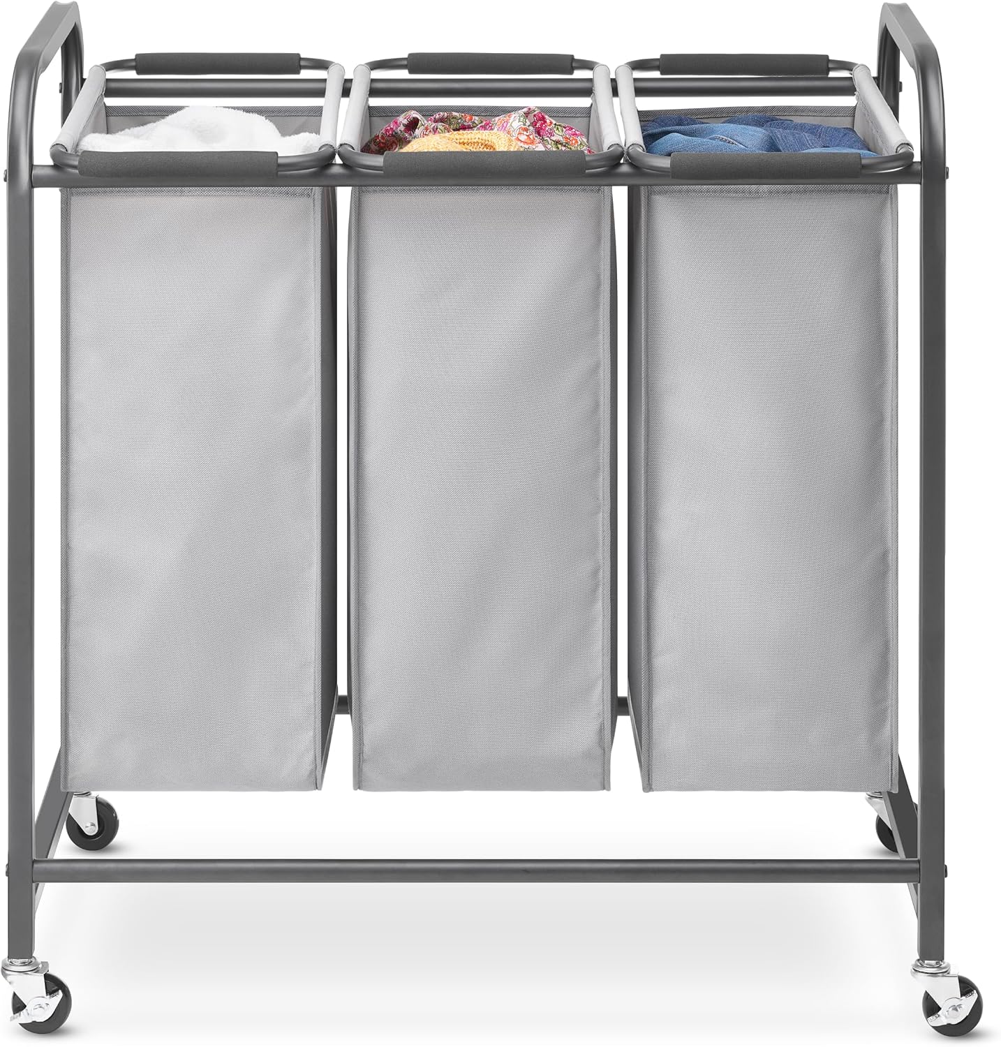 Whitmor Laundry Sorter, 92L Laundry Hamper with Shelf & 2 Removable Bags, 2 x 12.1 Gallons (46L), 28.8 x 13 x 28.4 Inches, Dirty Clothes Hamper Organizer for Laundry Room, Bathroom, Dorm, Black