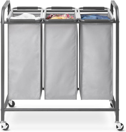 Whitmor Laundry Sorter, 92L Laundry Hamper with Shelf & 2 Removable Bags, 2 x 12.1 Gallons (46L), 28.8 x 13 x 28.4 Inches, Dirty Clothes Hamper Organizer for Laundry Room, Bathroom, Dorm, Black