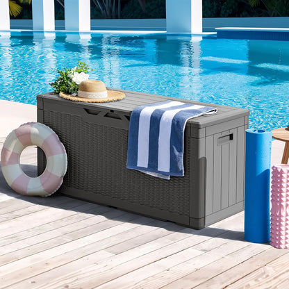 Greesum Outdoor Storage Box 31 Gallon Storage Box with Lid for Patio Furniture, Garden Tools, Pool Supplies, Waterproof and UV Resistant, Lockable, Dark Black