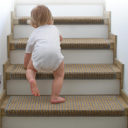 Brakki Bullnose Carpet Stair Treads, Non Slip Stair Treads for Wooden Steps Indoor, Stair Runner, Soft Stair Rugs, Edging Stair Protectors, Washable, 29.5"x9.5"x1.5" 14pcs, Beige