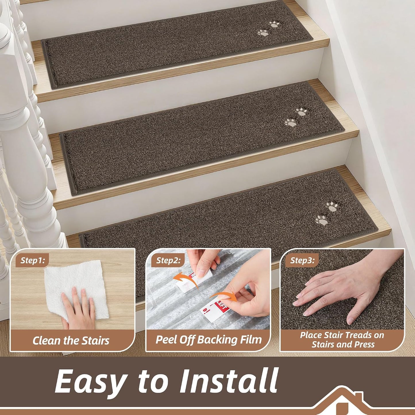 BEQHAUSE Stair Treads for Wooden Steps 28inX9in, Non Slip Carpet Stair Treads Indoor Stair Runners Machine Washable, Soft Stair Rugs Mat Surface Polyester TPE Backing, 4pcs, Charcoal