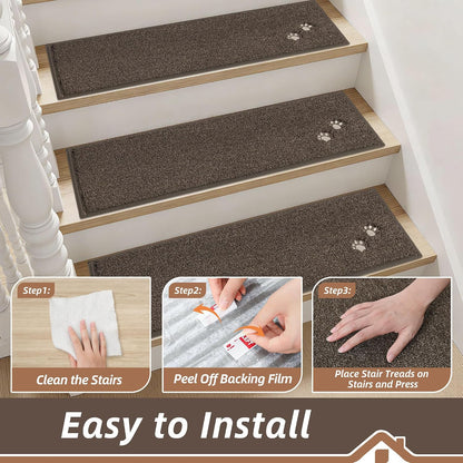 BEQHAUSE Stair Treads for Wooden Steps 28inX9in, Non Slip Carpet Stair Treads Indoor Stair Runners Machine Washable, Soft Stair Rugs Mat Surface Polyester TPE Backing, 4pcs, Charcoal
