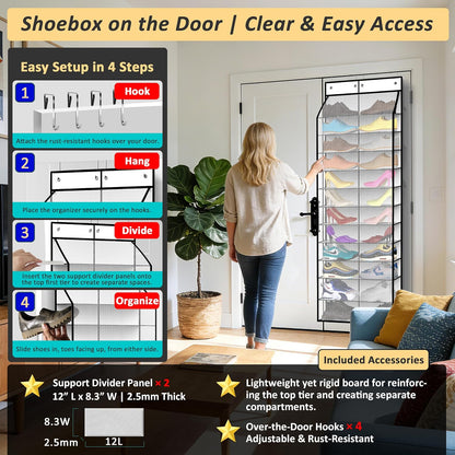 Kotkn 24-Pair Over Door Shoe Organizer for Family & Kids, Double Sided | Hanging Storage for Sneakers, Boots, Toys & Room Organization-Graphite Gray