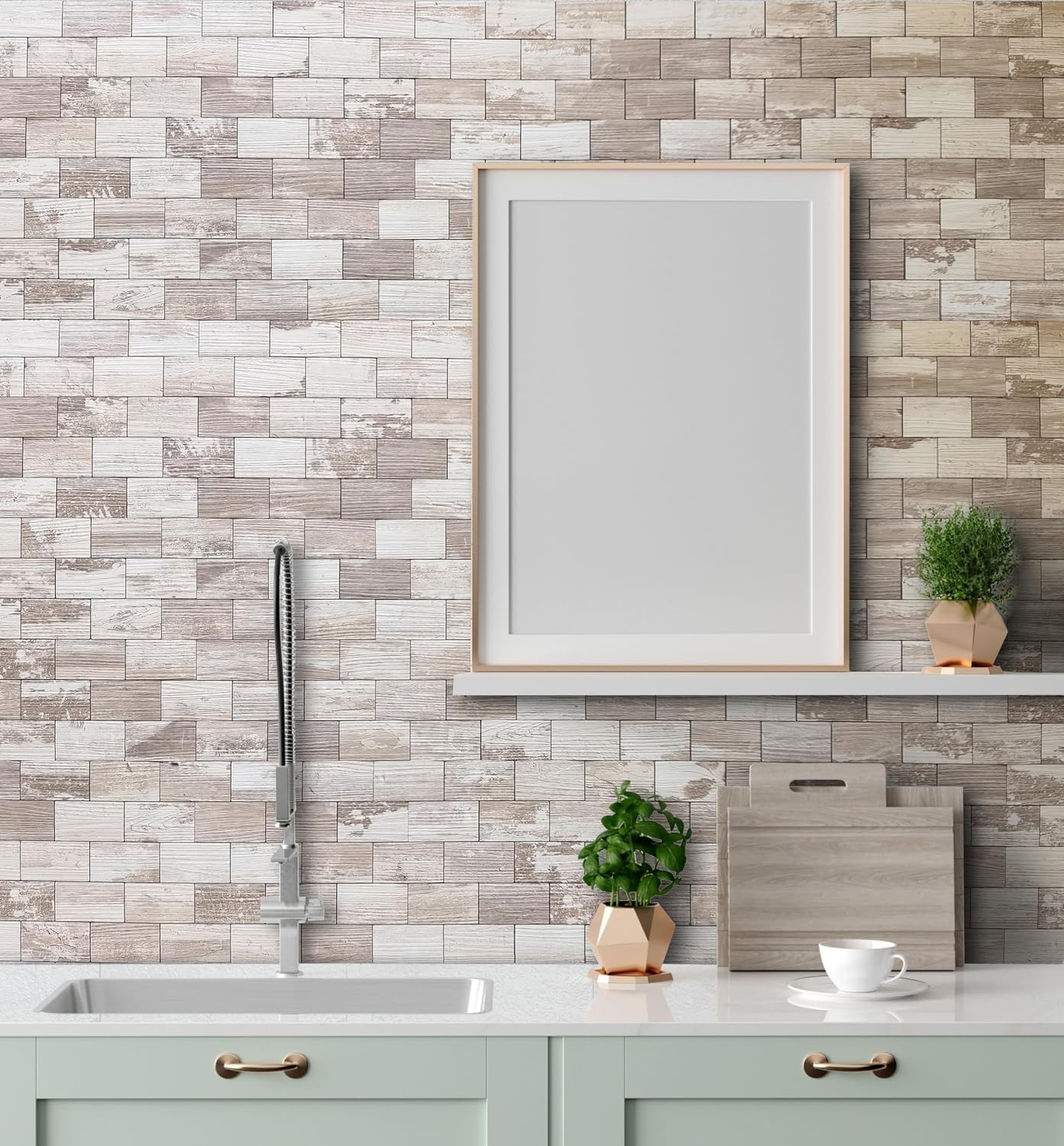DICOFUN 10-Sheet Polished White Thick PVC Peel and Stick Backsplash, Ceramic Look Subway Tile White Kitchen Backsplash Peel and Stick Wall Tiles