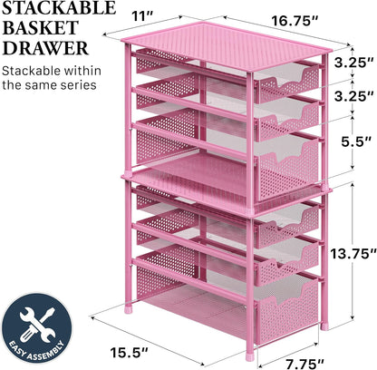 Simple Houseware Stackable 2 Tier Sliding Basket Organizer Drawer, White