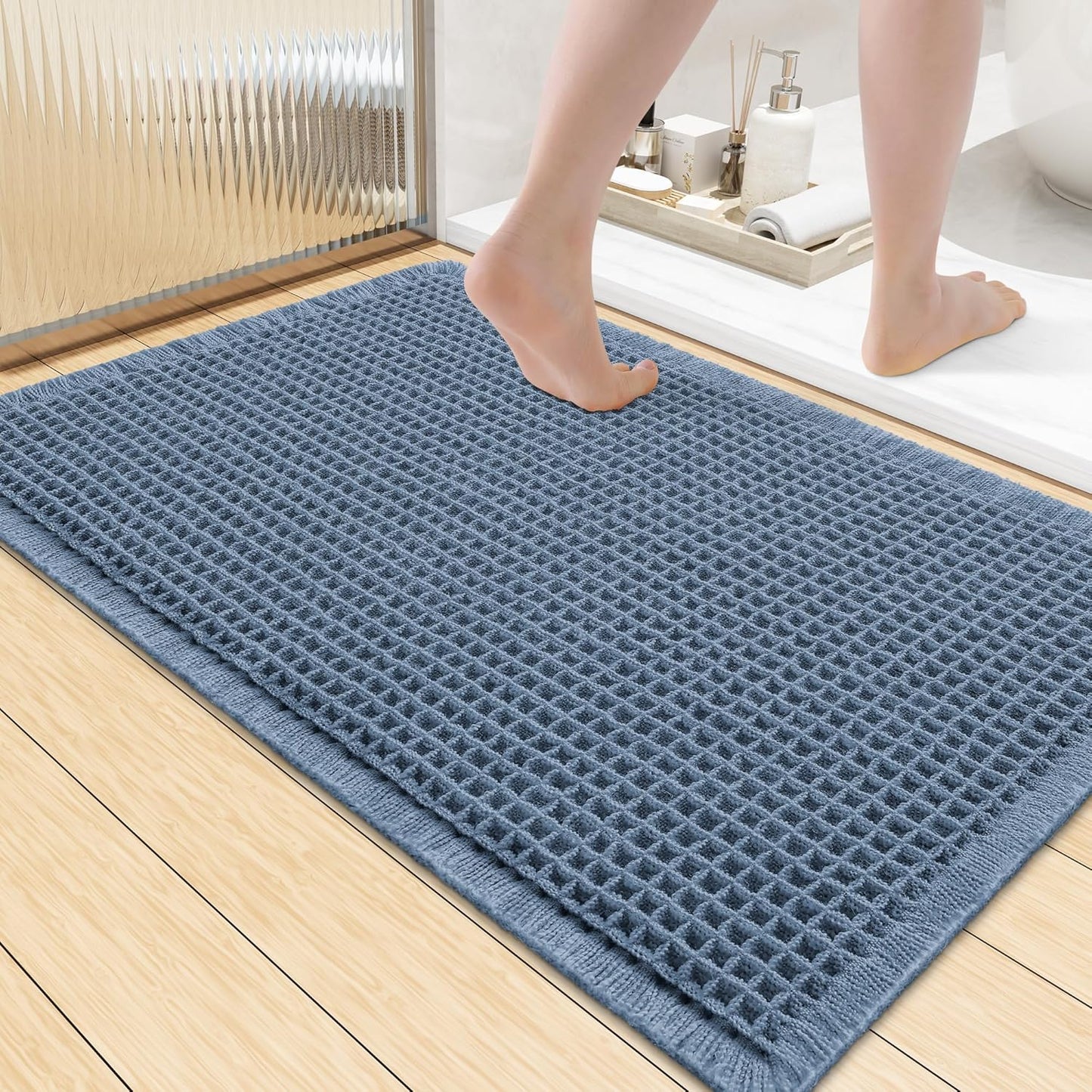 Smiry Waffle Bath Mat 30x20, Extra Soft Absorbent Bathroom Rugs, Non Slip Machine Washable Quick Dry Bath Rugs for Bathroom Floor, Tub, Shower, Home Decor Accessories, Brown