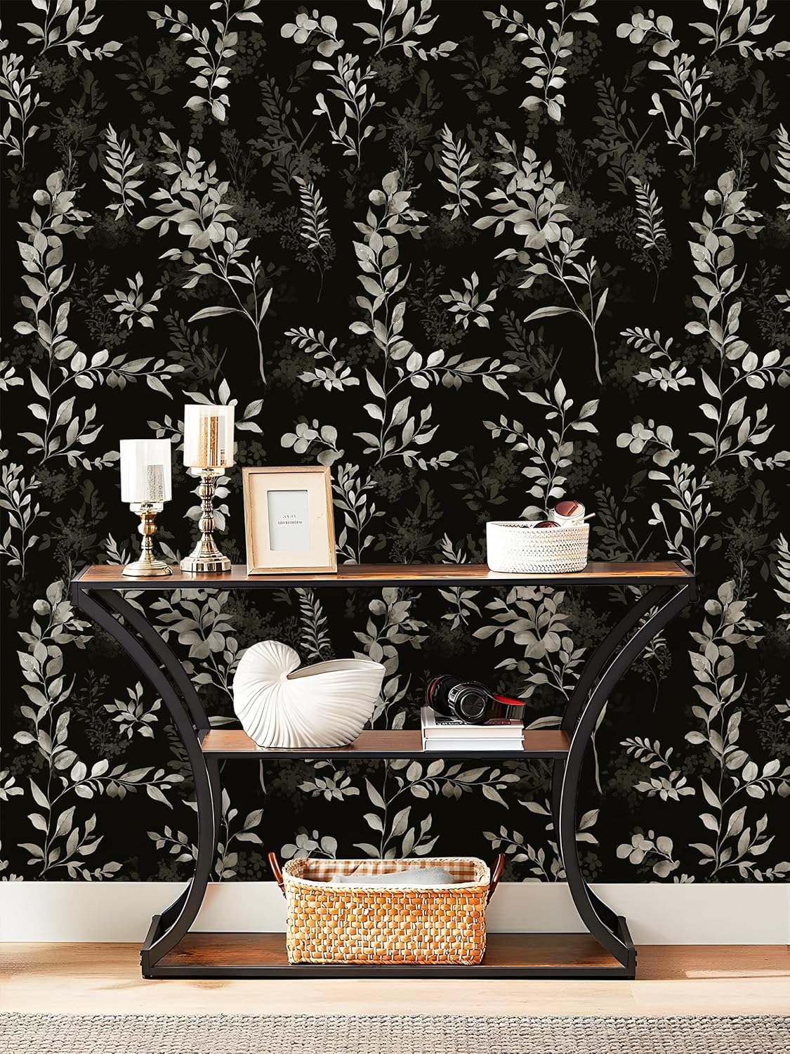 Floralplus Peel and Stick Wallpaper Boho Leaf Removable Wallpaper for Bathroom Renter Leaf Contact Paper for Locker Shelf Liner Vinyl Adhesive Wallpapers Wall Mural Decor 17.5 in x 118 in