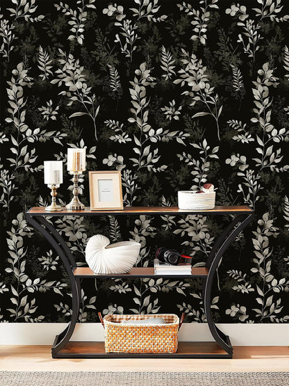 Floralplus Peel and Stick Wallpaper Boho Leaf Removable Wallpaper for Bathroom Renter Leaf Contact Paper for Locker Shelf Liner Vinyl Adhesive Wallpapers Wall Mural Decor 17.5 in x 118 in