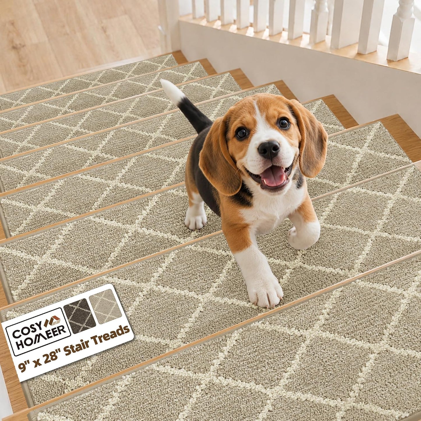 COSY HOMEER Carpet Stair Treads for Wooden Steps Non-Slip Indoor,4pcs, Navy | Peel and Stick,Reusable Adhesive,Residue Free,Washable,Pet Friendly,Soft Stair Runner for Kids,Elders,Multi-Surface Use