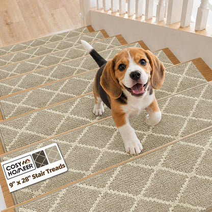 COSY HOMEER Carpet Stair Treads for Wooden Steps Non-Slip Indoor,4pcs, Navy | Peel and Stick,Reusable Adhesive,Residue Free,Washable,Pet Friendly,Soft Stair Runner for Kids,Elders,Multi-Surface Use
