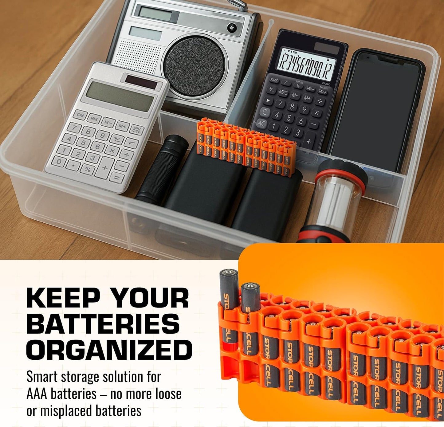 AA Battery Storage Caddy by Storacell, Yellow - Holds 24 Batteries (Not Included)
