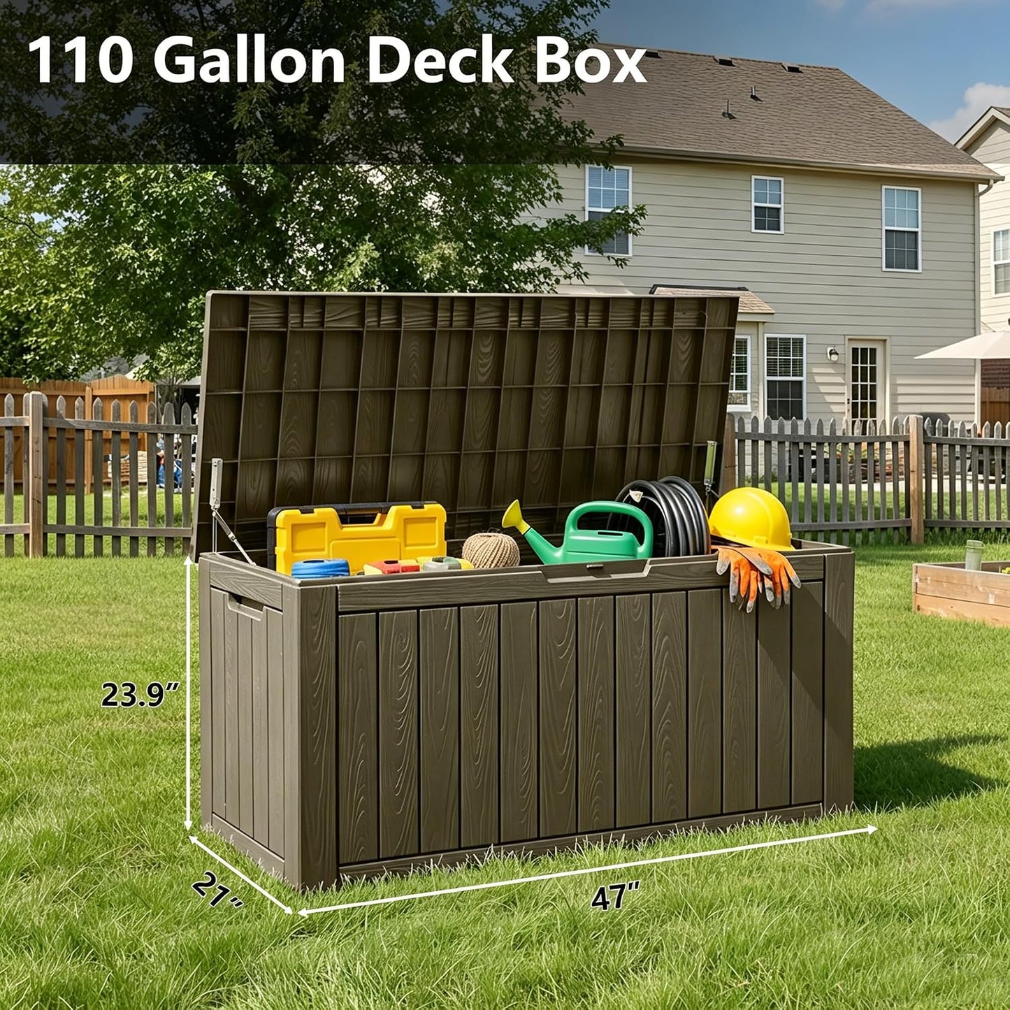 KAMABOKO 31 Gallon Outdoor Storage Box, Resin Deck Boxes Indoor and outdoor, Waterproof Storage Box Lockable Lid for Garden Tools, Package Delivery, Pool Supplies, Patio Cushions, Black