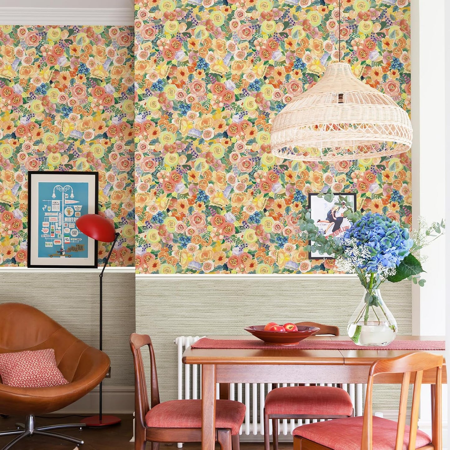 Simon&Siff Floral Peel and Stick Wallpaper 17.3"x80" Pink Watercolor Flowers Wall Murals Removable Wall Paper for Bedroom Bathroom Cabinet Renter Friendly