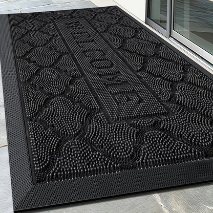 FRAMICS Front Door Mat Outside Entrance, Heavy Duty Rubber Door Mats Outdoor Welcome Mat Waterproof Doormat Non Slip for Entryway Doormats Dirt Trapper Indoor Mats All Seasons, 17 x 30 Inches, Black