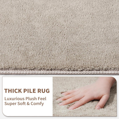 Bullnose Stair Treads Non Slip 9.5" x 32", 14 Pcs Ultra Plush Carpet Stair Treads for Wooden Steps Indoor with Edge Protection, Reusable Peel and Stick TPU Backing Stair Runner Rugs - Beige Gray