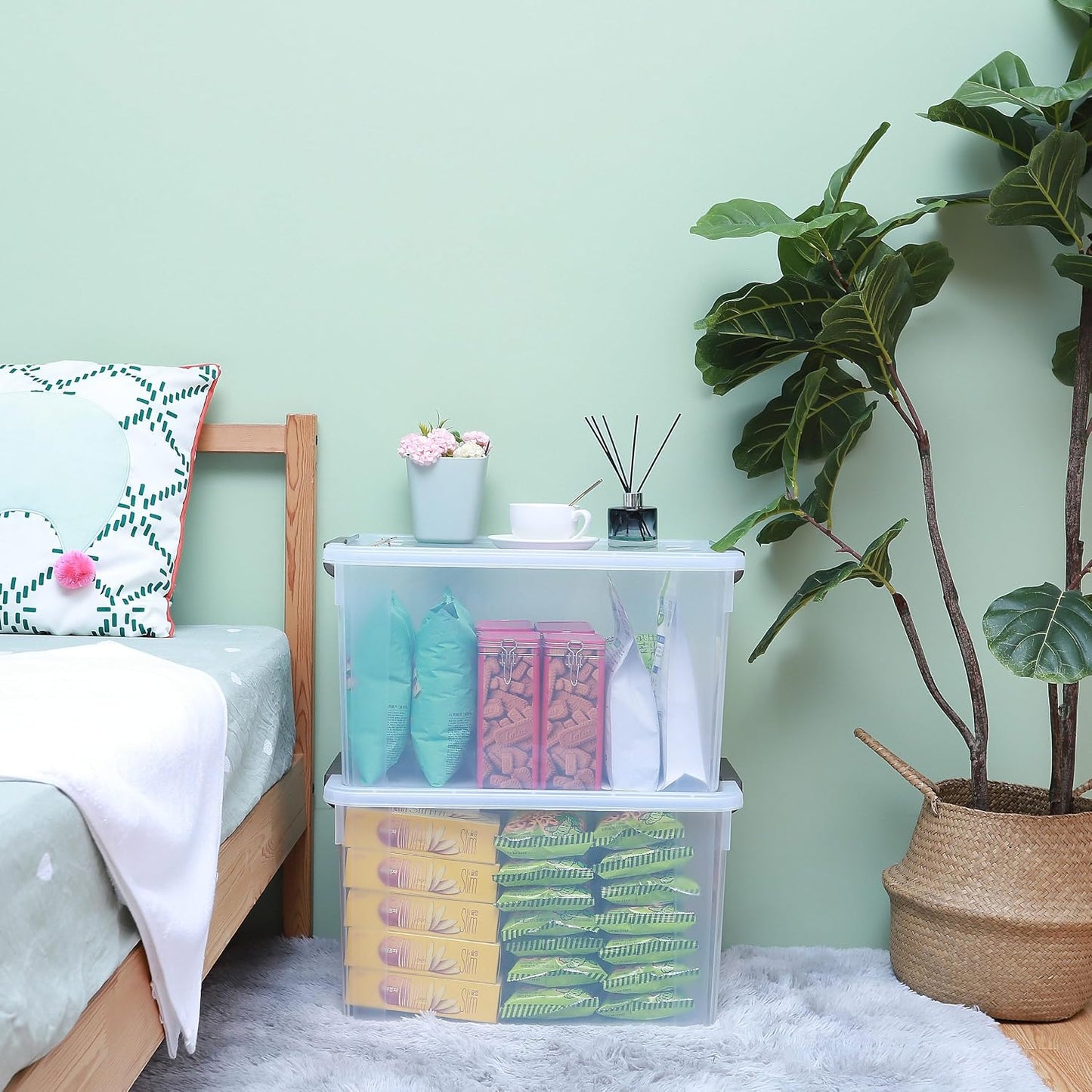Citylife 57 QT Plastic Storage Bins with Double-Opening Lids, Storage Containers for Organizing, Large Clear Storage Box for Closet, Blankets, 2 Packs