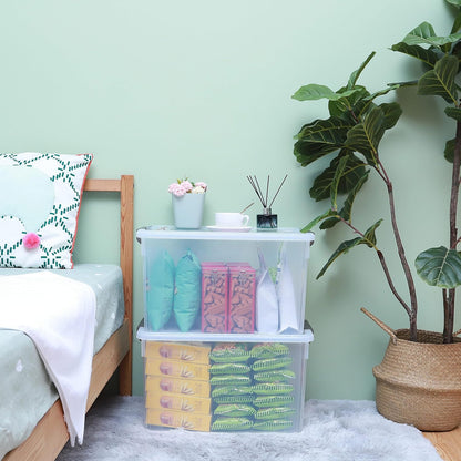 Citylife 57 QT Plastic Storage Bins with Double-Opening Lids, Storage Containers for Organizing, Large Clear Storage Box for Closet, Blankets, 2 Packs