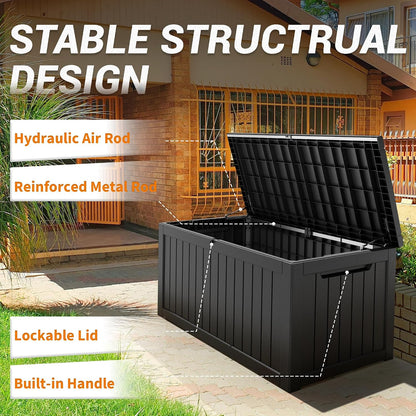 Outdoor Storage Box, 31 Gallon Resin Deck Boxes Outdoor Waterproof For Patio Furniture, Garden Tools, Pool Supplies, Lockable And UV Resistant (Rattan Gray)