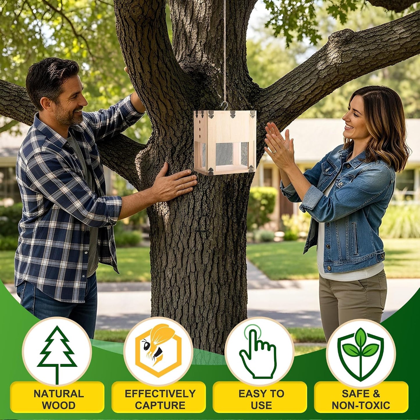 1 Pack Extra Large Carpenter Bee Trap for Outside, 2 in 1 Catch & Release Wood Bee Traps Outdoor Hanging, Timber-Fixed Expanded External Containment, Defender Trap for Bees Collection