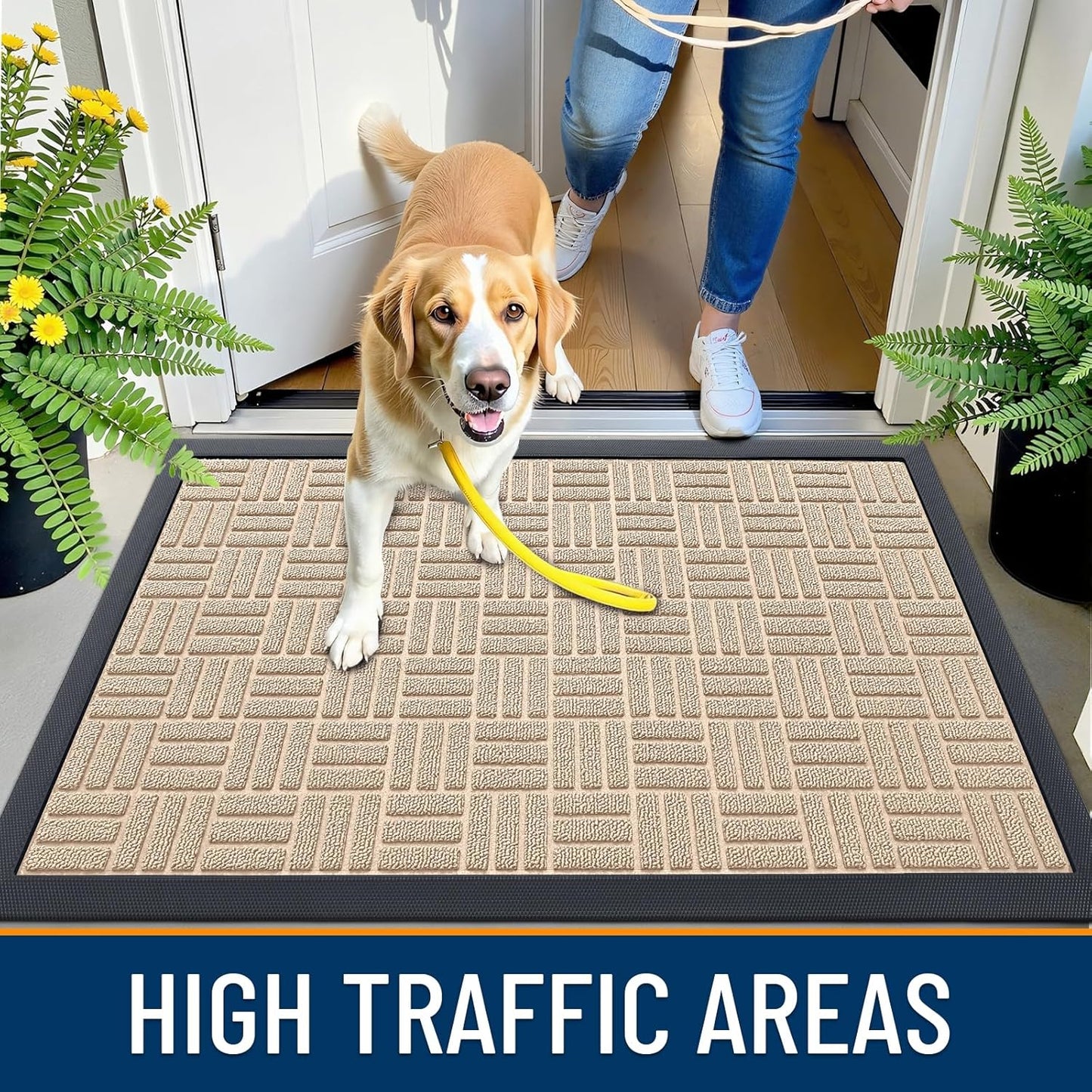 OLANLY Front Door Mat Outside Entrance 29.5x17, Absorbent, Heavy Duty Sturdy Natural Rubber Doormat Indoor Outdoor, Stain and Fade Resistant, Non-Slip Backing Low Profile Floor Mat for Entryway, Grey