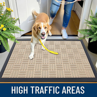 OLANLY Front Door Mat Outside Entrance 29.5x17, Absorbent, Heavy Duty Sturdy Natural Rubber Doormat Indoor Outdoor, Stain and Fade Resistant, Non-Slip Backing Low Profile Floor Mat for Entryway, Grey