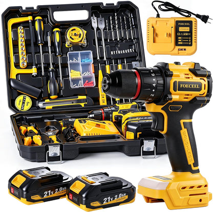 21V Brushless Cordless Drill Set, 35N.m Max Torque | 118Pcs Household Tool Kit, 2×21V 2.0Ah Batteries, Fast Charger, 2 Variable Speed, 20+3 Clutch Settings, Home Repair, DIY Gift