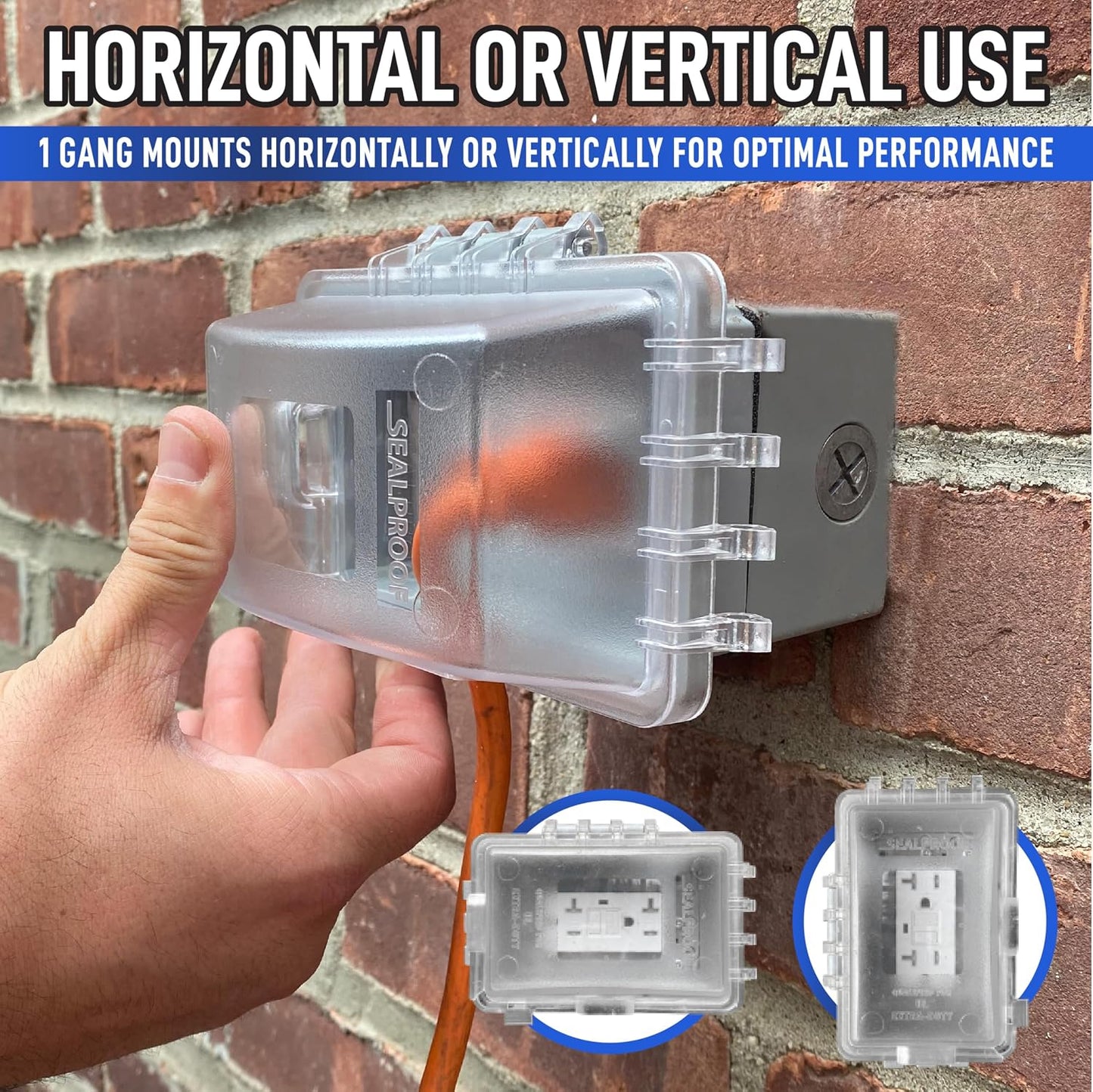 Sealproof 1-Gang Extra Deep Weatherproof in Use Outdoor Duplex Outlet Cover with Box Kit, Lockable, UL Extra Duty Compliant, 18 Configurations