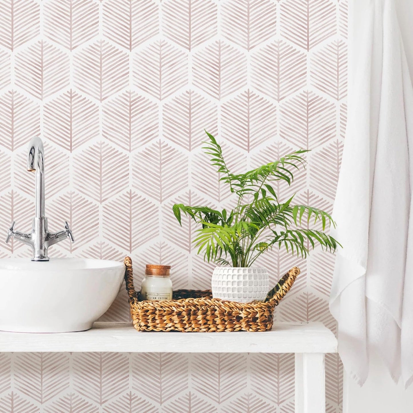 MelunMer 118In L 17.3In W Modern Peel and Stick Wallpaper Boho Contact Paper for Cabinets/Drawers Self Adhesive Removable Wallpaper for Bedroom/Bathroom Waterproof Geometric Contact Paper Beige/White