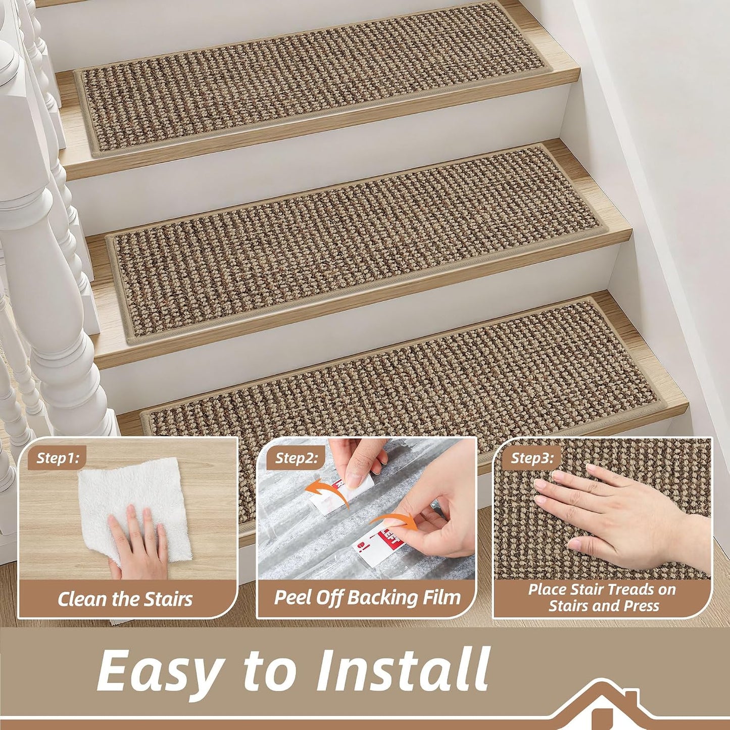 BEQHAUSE Stair Treads for Wooden Steps 28inX9in, Carpet Stair Treads Non Slip Indoor, Machine Washable Stair Runners for Kids Elders and Pets, Carpet for Stair Rugs Mat, TPE Backing, 4pcs, Taupe