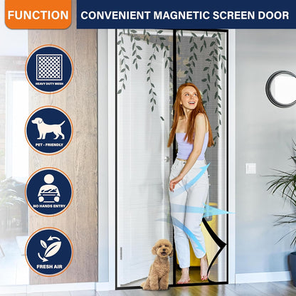 Mesh Screen with Magnetic Closure-Keeps Bugs Out Let Breeze in, Heavy Duty - Pet and Kid Friendly, Works with Front, Sliding Doors (38 x 82 Inch)