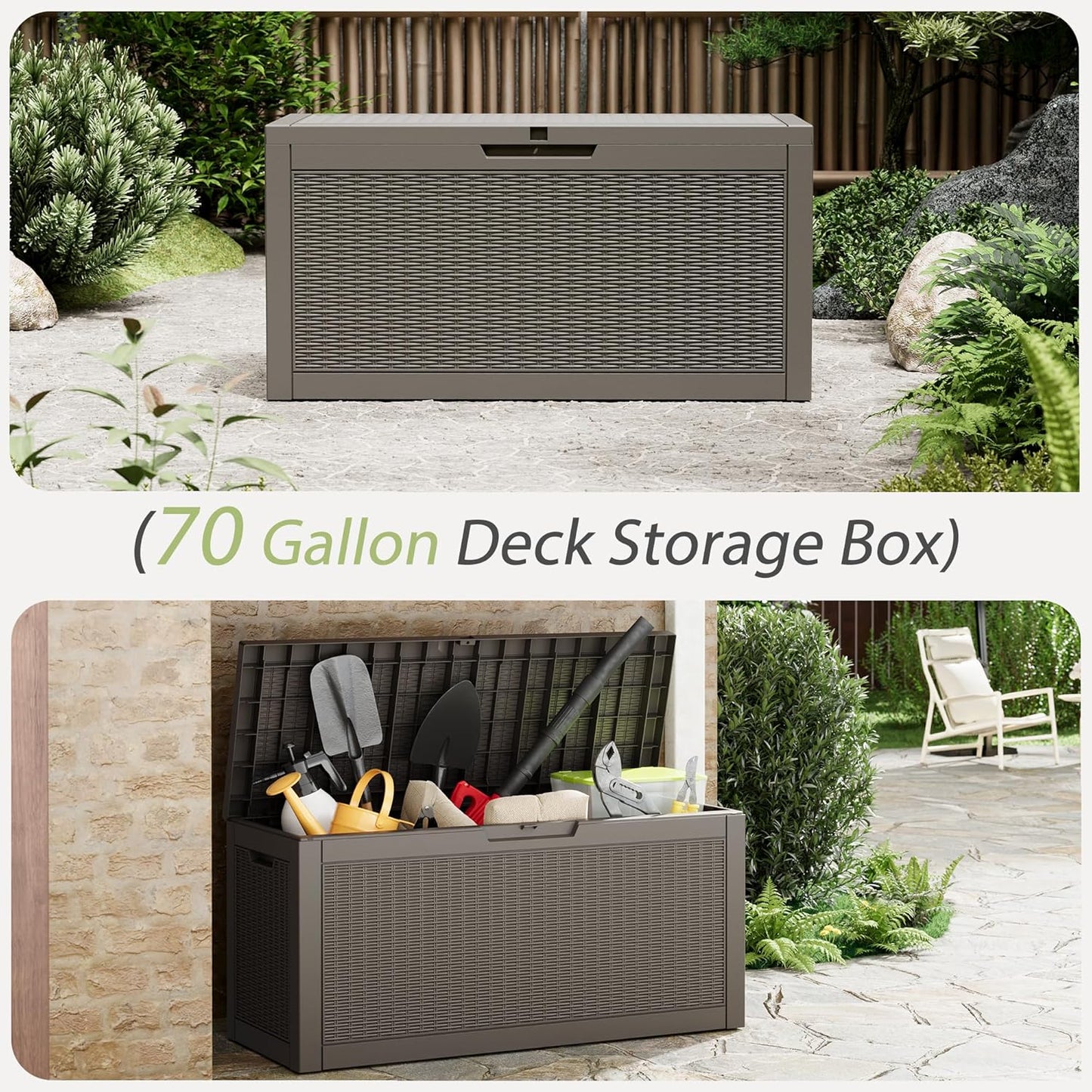 Outdoor Storage Box, Resin Deck Boxes Indoor and outdoor, Waterproof Storage Box Lockable Lid (Black, 85 Gallon)