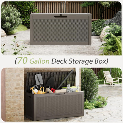 Outdoor Storage Box, Resin Deck Boxes Indoor and outdoor, Waterproof Storage Box Lockable Lid (Black, 85 Gallon)