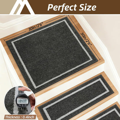 COSY HOMEER Soft Stair Treads Non-Slip Carpet Mat 28inX9in Indoor Stair Runners for Wooden Steps, Stair Rugs for Kids and Dogs, 100% Polyester TPE Backing 4pcs, Grey
