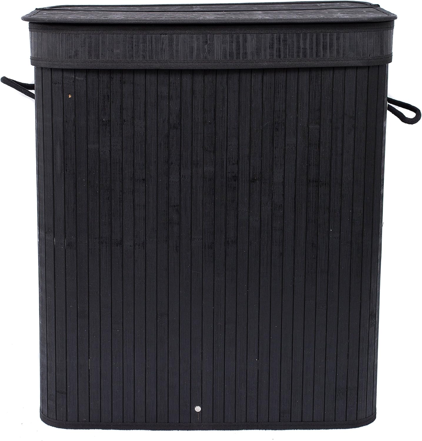 BIRDROCK HOME Double Laundry Hamper with Lid and Cloth Liner - Bamboo - Black - Easily Transport Laundry Basket - 2 Section Collapsible Hamper - String Handles