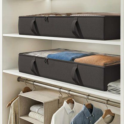 Vailando Side-Supported Under Bed Storage Containers, 6 Inches Tall 60L Underbed Storage Bins with Sturdy Handles and Sidewalls, Closet Organizer for Clothes, Blankets, Seasonal Items, Beige, 2-Pack